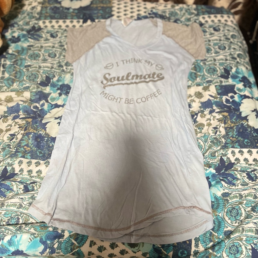 Light Blue Graphic Sleep Tee - "I Think My Soulmate Might Be Coffee"
